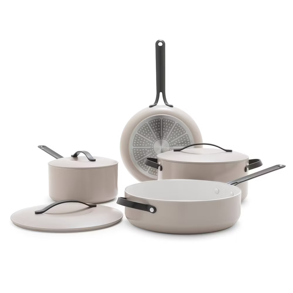 GreenPan 7PC Aluminum Set Fry Pan Stockpot Gray Ceramic Cookware Black Steel