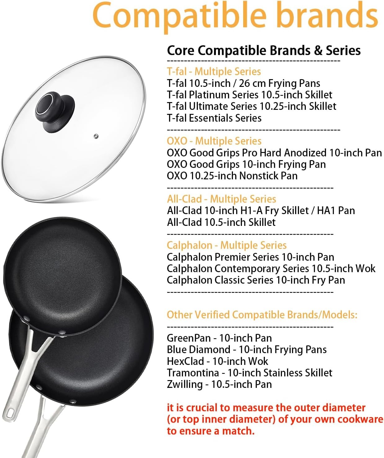 10 Inch Pan Lid 10″ Tempered Glass Lid for Frying Pan, Skillets, Pans, Pots