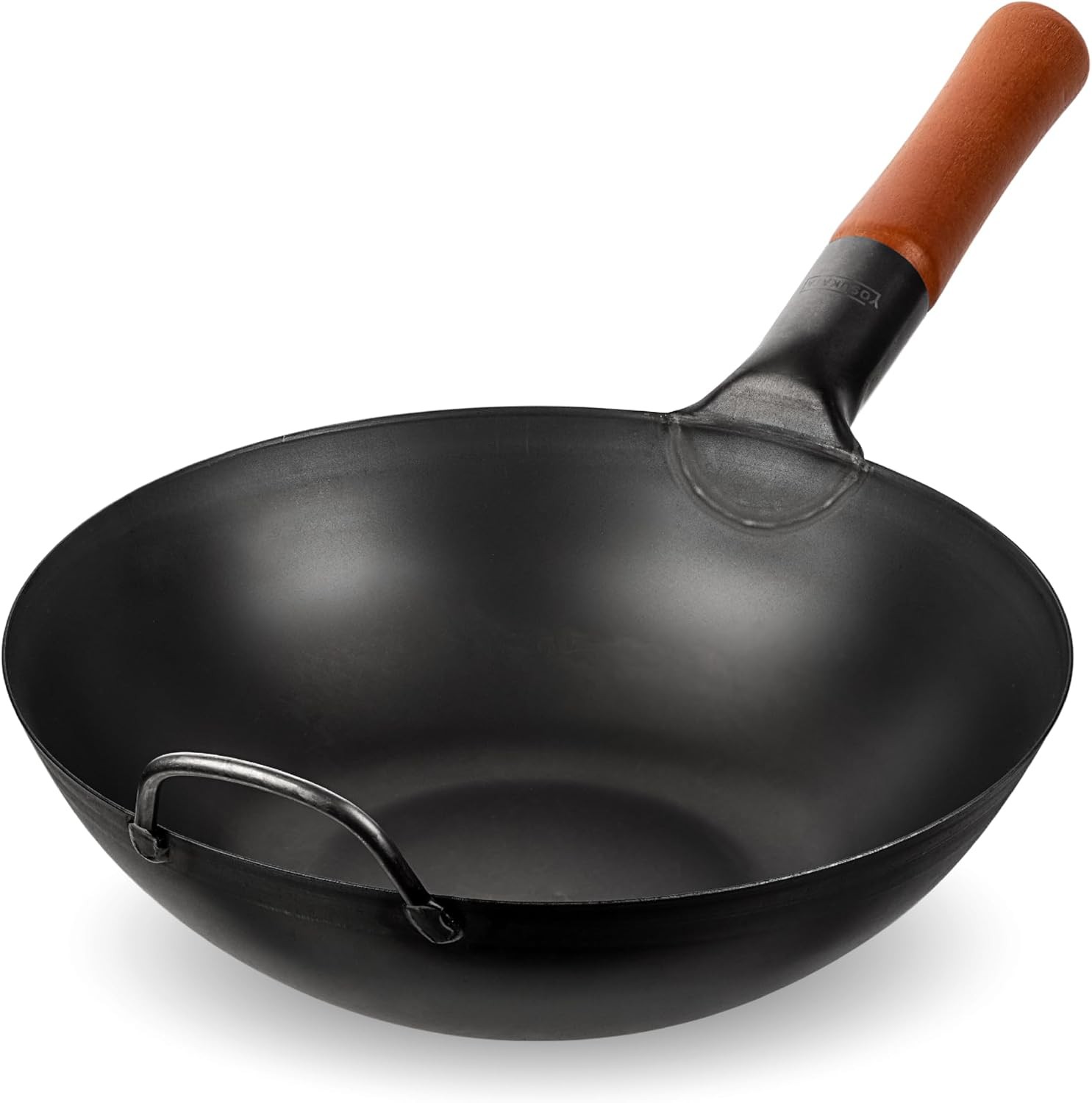 11.8″ Carbon Steel Wok Pan – Pre-Seasoned Flat Bottom Pow Wok for Stir Fry, BBQ,