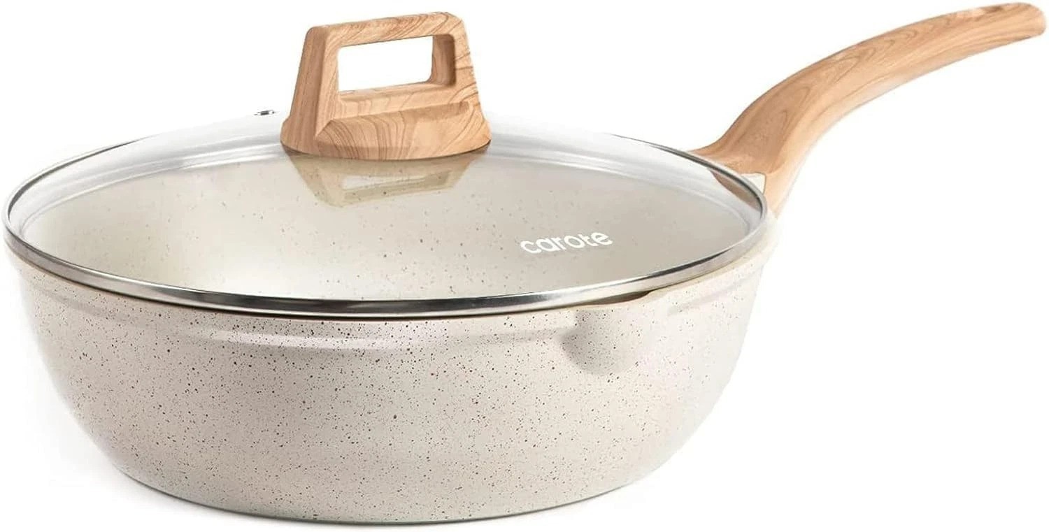 10Inch Nonstick Deep Frying Pan with Lid, 4.5Qt Jumbo Cooker Saute Pan with P…