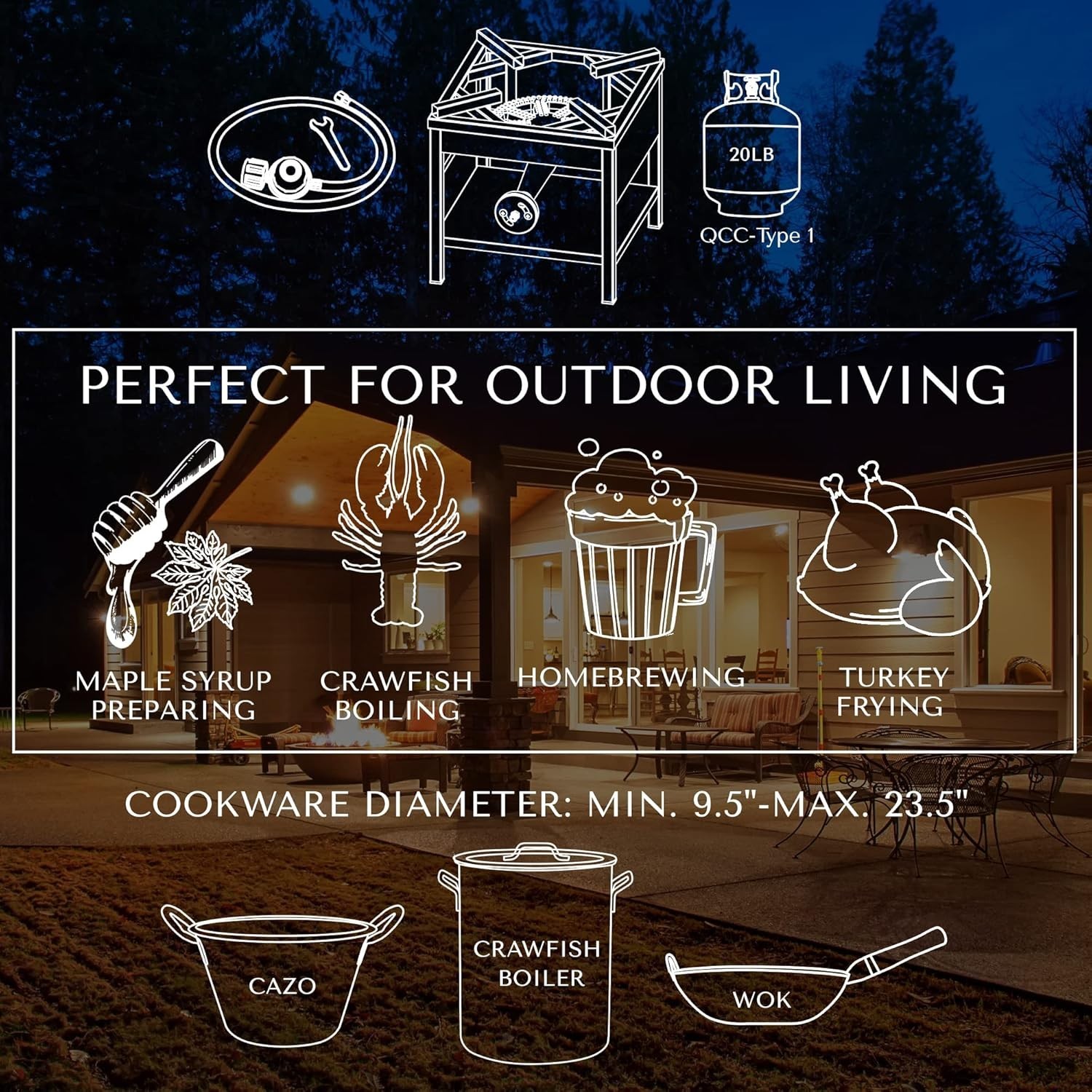 69QT Outdoor Wok and Propane Stove Outdoor Cooker Set