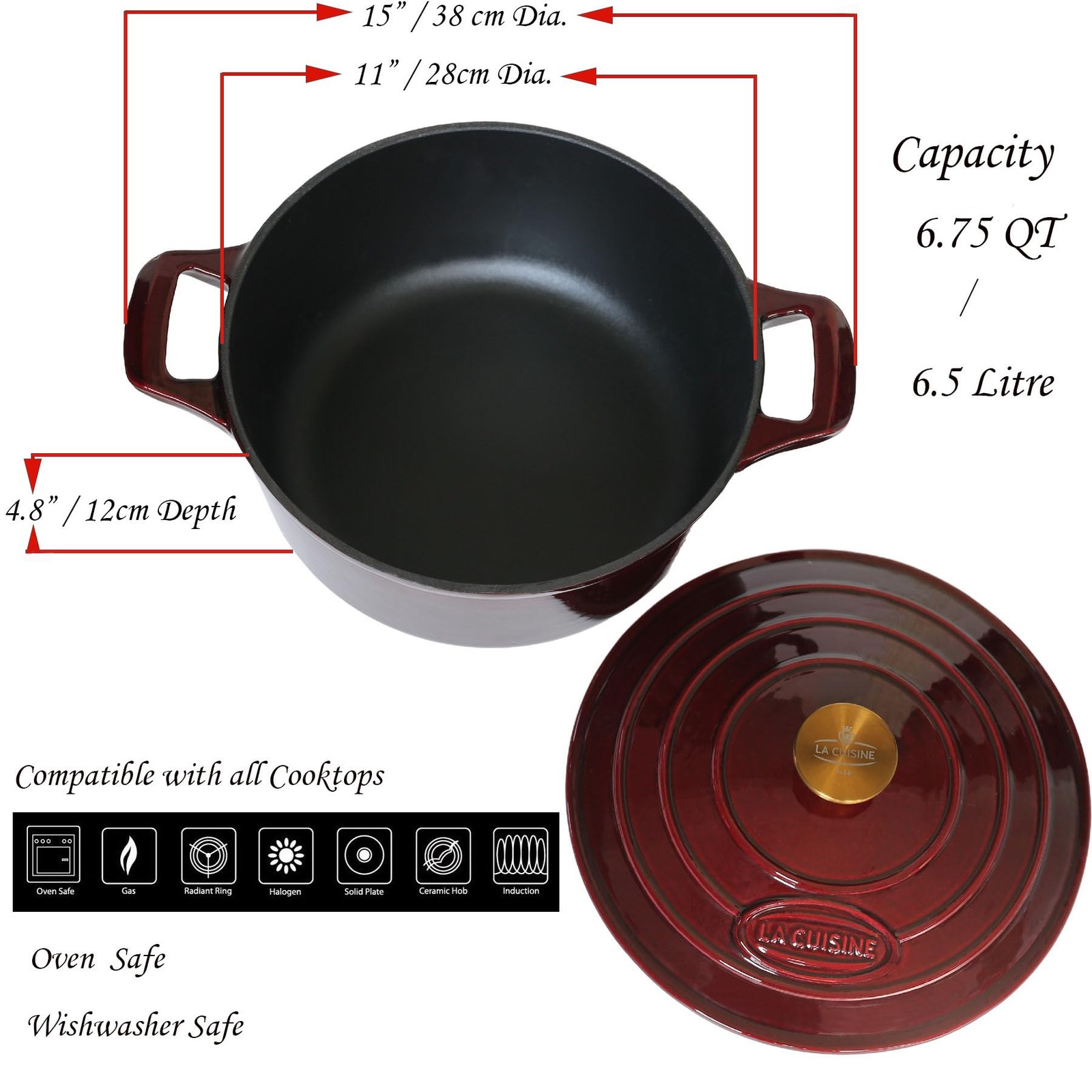 La Cuisine For Life La Cuisine Enameled Cast Iron Dutch Oven Casserole Pot Lid