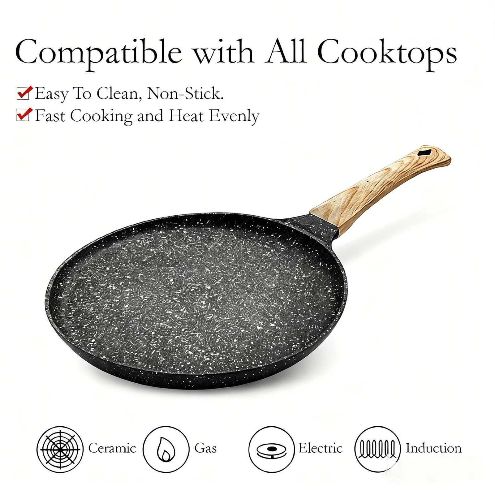 1pc 9.4 Inch Black Non-Stick Crepe Pan Induction Ready Easy Clean