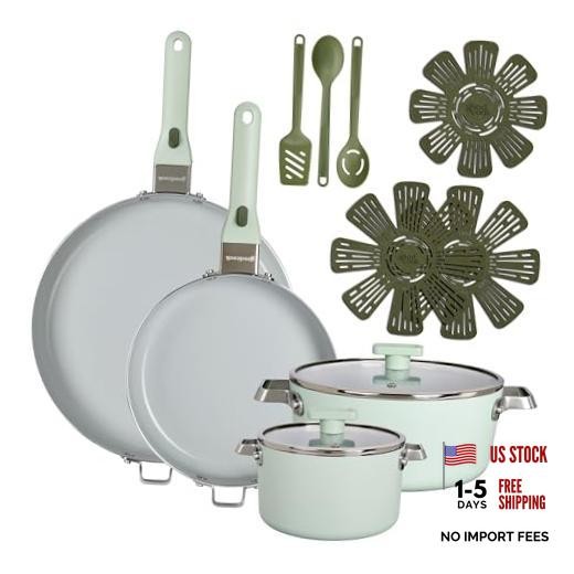 Ceramic Cookware Set 14-Piece with Removable Handles, Nonstick 14-Piece Set