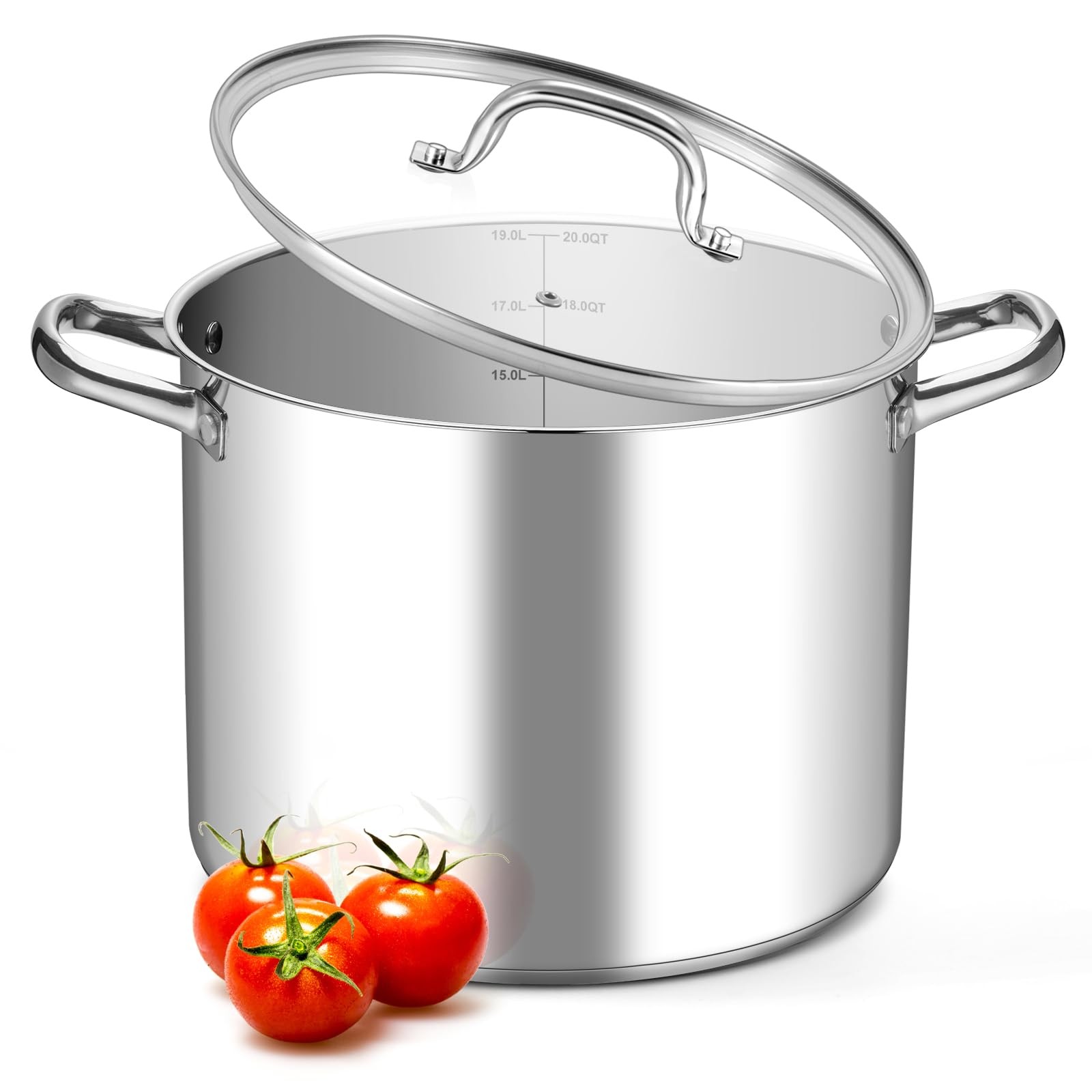 20QT Stock Pot, 18/10 Stainless Steel Soup Pot With Lid, Heavy Duty Stockpot