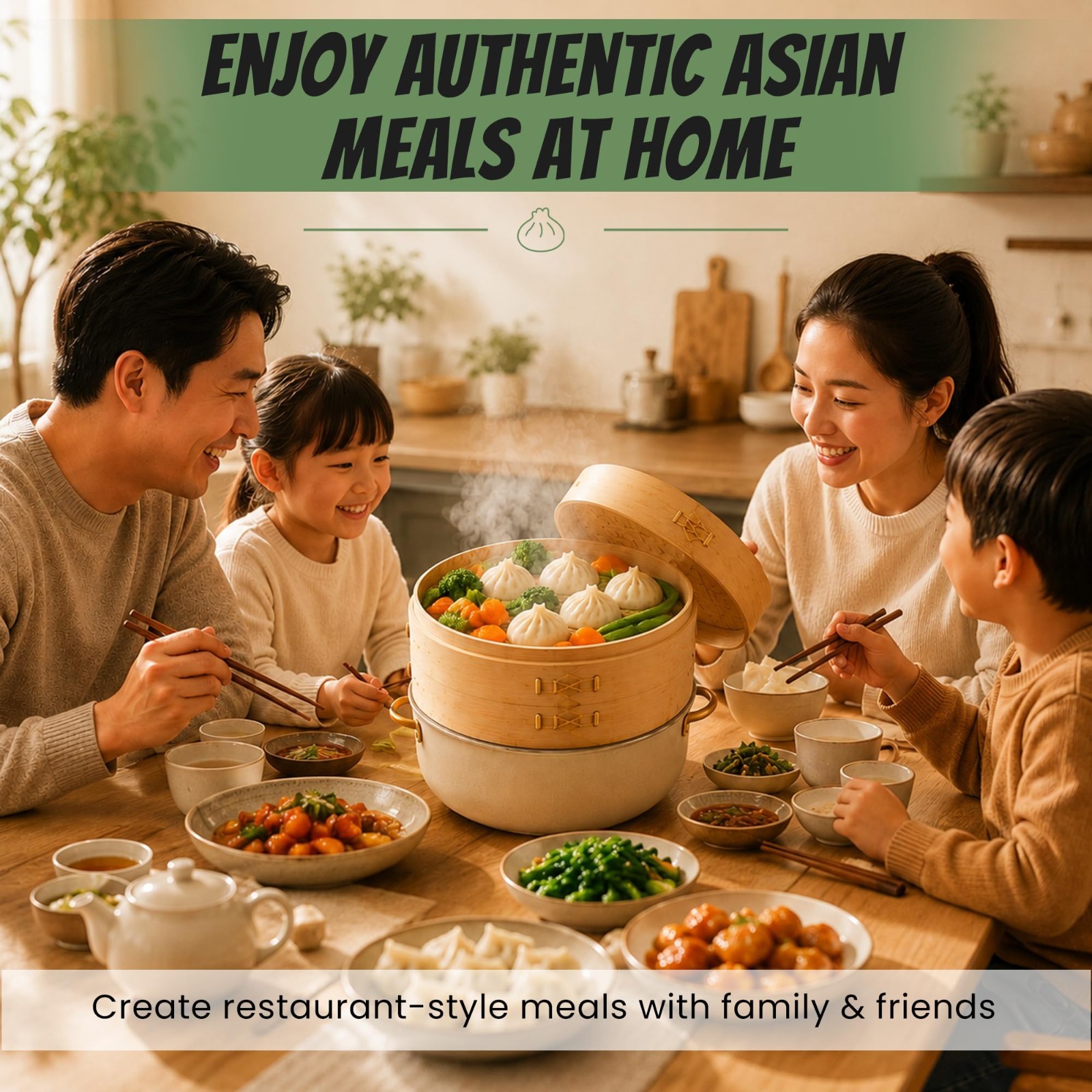 10″ 2-Tier Bamboo Steamer Basket for Dumplings, Dim Sum & Asian Cuisine, Silicon