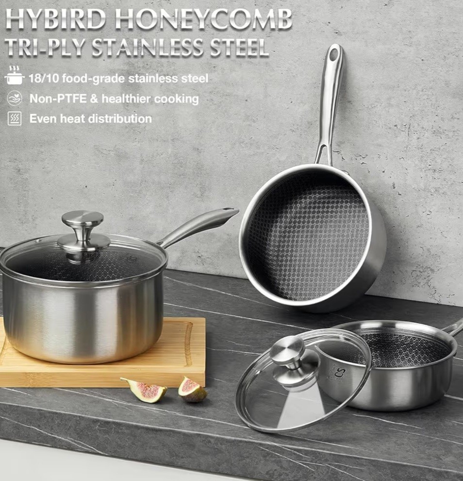 KOCH SYSTEME CS Hybrid Nonstick Stainless Steel Sauce Pan 3QT Tri-ply Silver