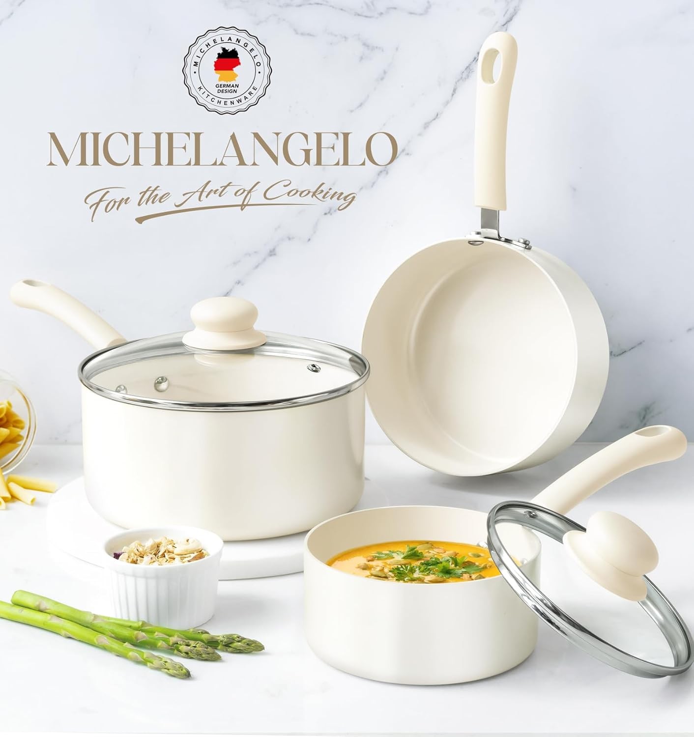 MICHELANGELO Nonstick Sauce Pan Sets, Ceramic Saucepan with Lid, Multipurpose Po