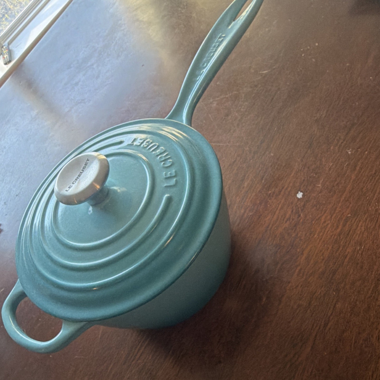 Le Creuset Blue Enameled Cast Iron Saucepan with Lid 1.75 qt, 18 cm