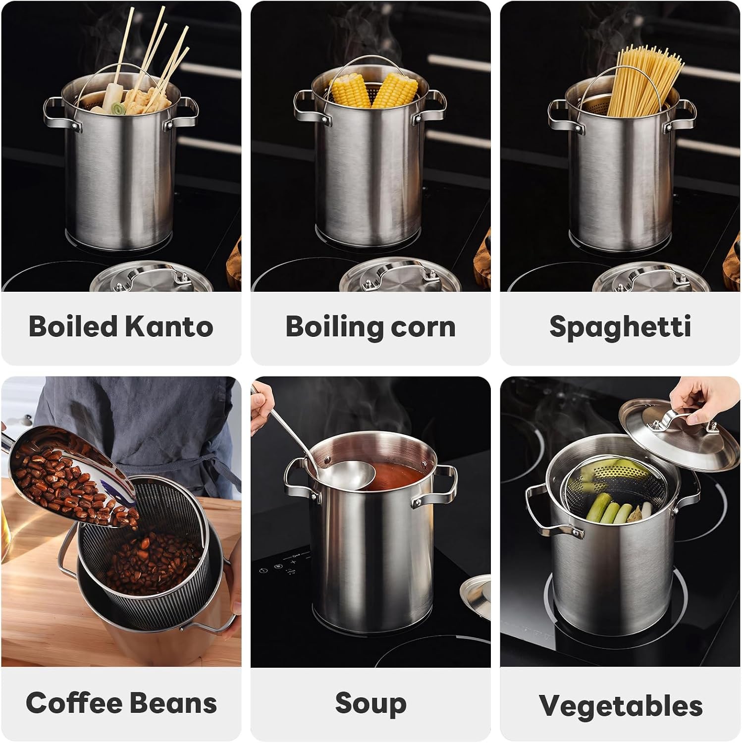 Asparagus Pot, Stainless Steel Asparagus Steamer 4.3L/1.14Gal 3-Ply Base