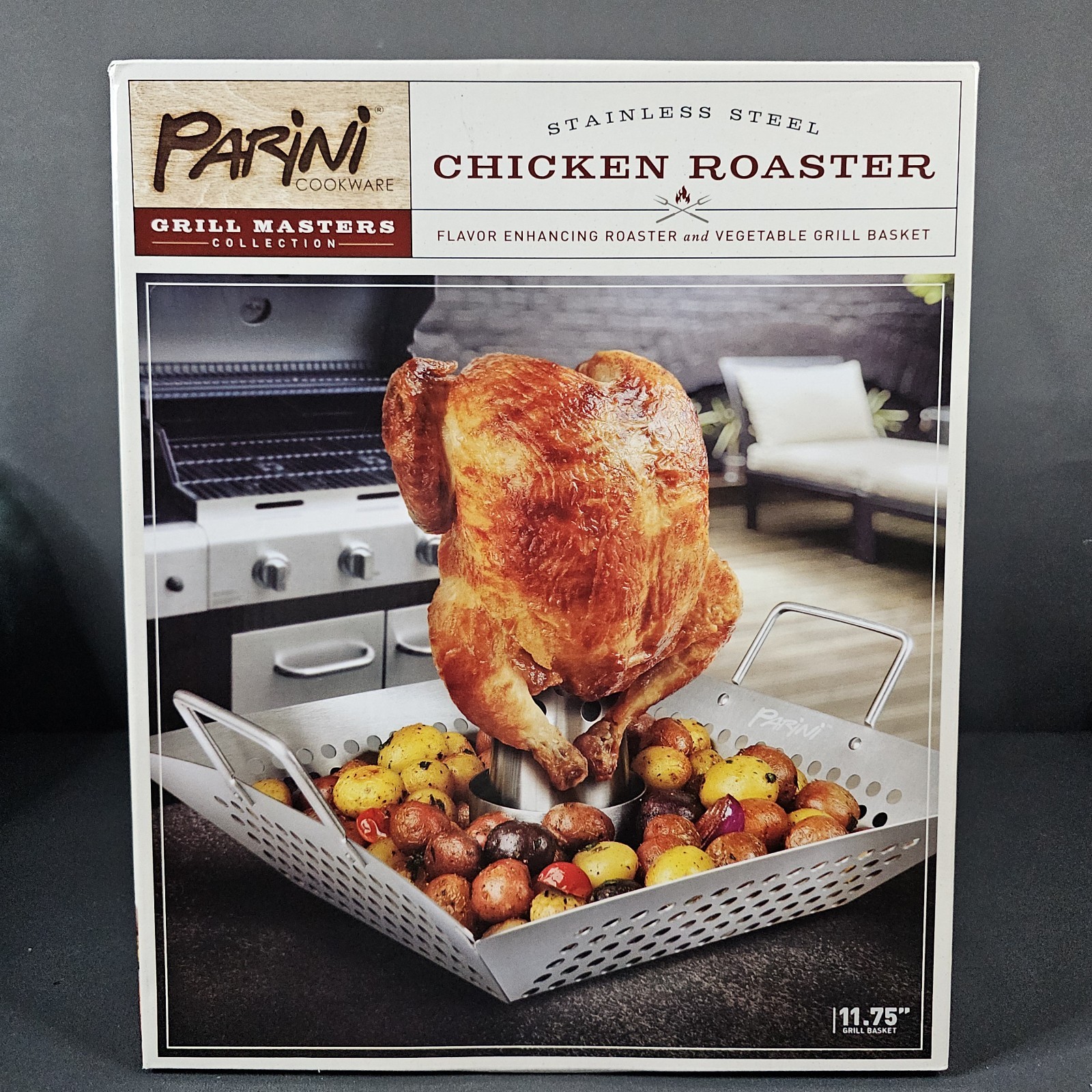 Parini Cookware Stainless Steel Chicken Roaster Grill Basket 11.75″ New & Sealed