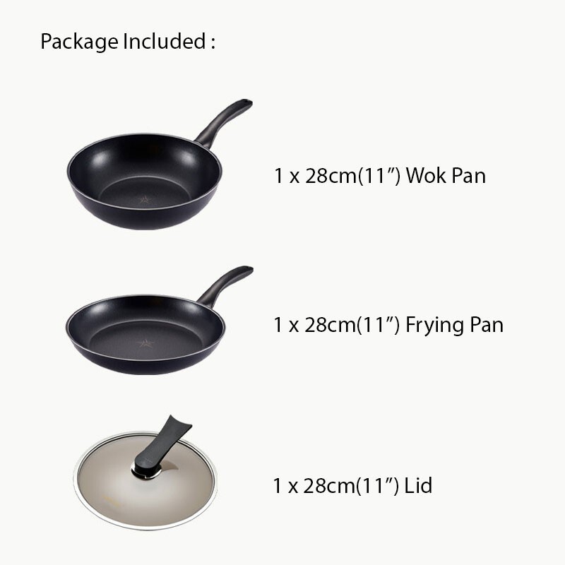 28cm(11″) Frying Pan Wok Lid Cover Set Happycall Complete Titanium IH Induction