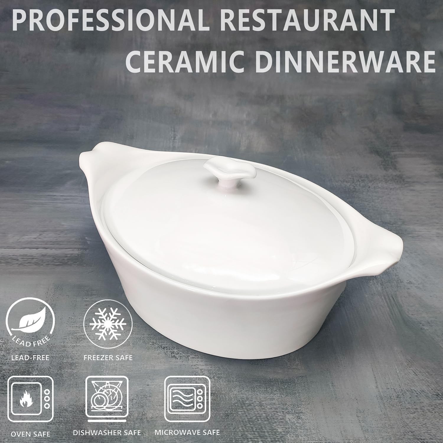 Jinsongdafa 8.7 X 6.7 Ceramic Oval Casserole Dish Lids1.6 Qt White French