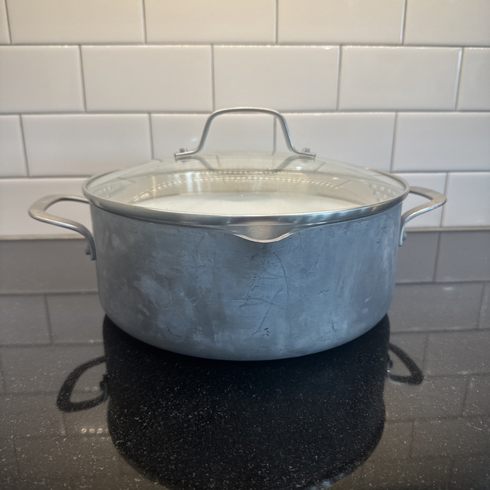 Calphalon Classic Anodized 5 Qt Stock Pot & Glass Lid 8785 Ceramic Non Stick USA