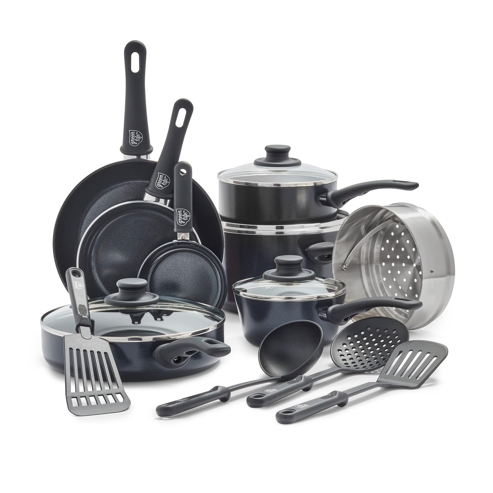 16 Piece Black Diamond Cookware Set Nonstick Eco-Friendly Kitchen Essentials
