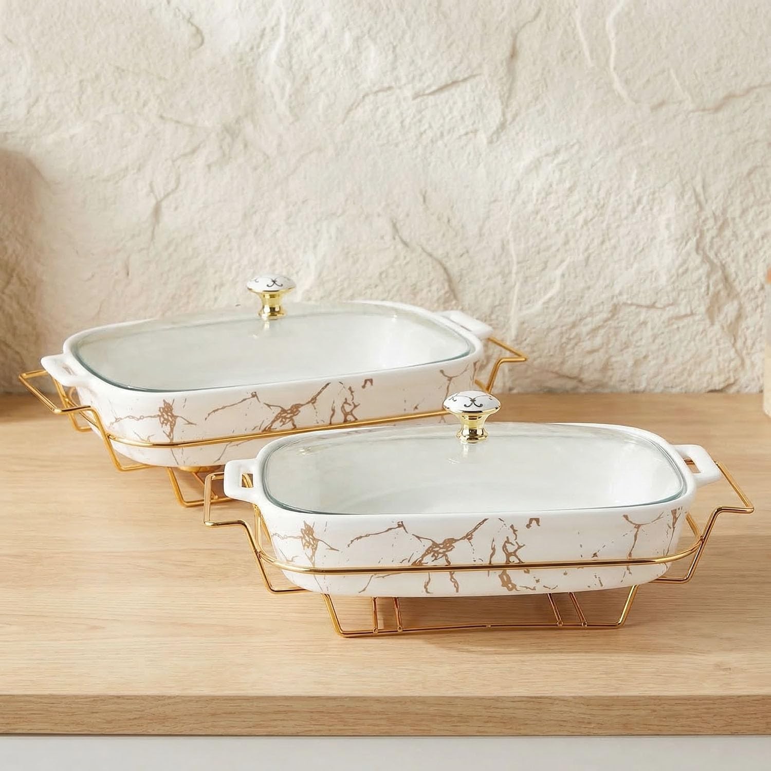 Jinsongdafa 13 X 9 Ceramic Casserole Dish Glass Lid And Rack 2.2 Quart Serving
