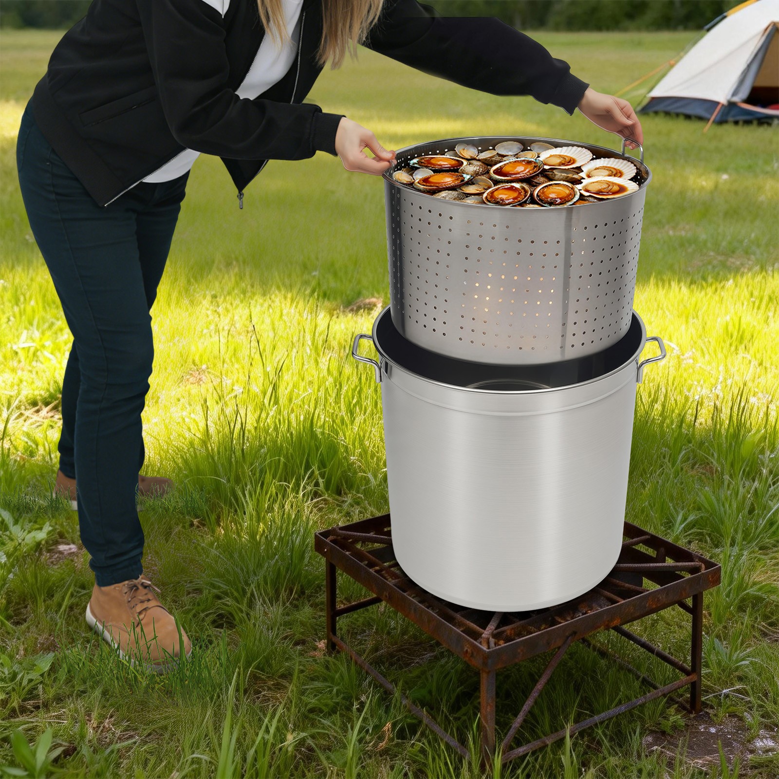 50L (52.8 Qt) Stainless Steel Stock Pot With Perforated Basket & Lid