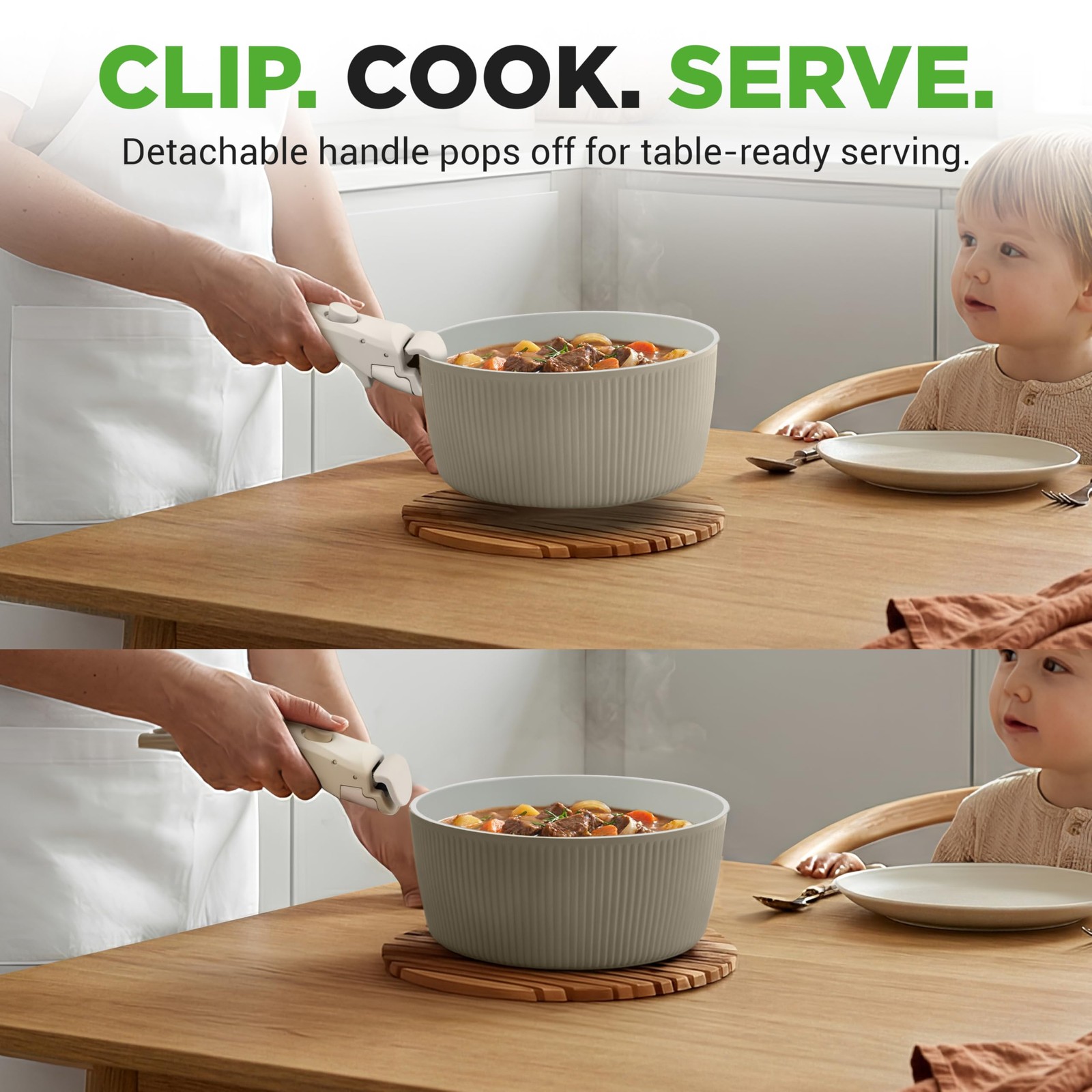 NutriChef 18-Piece Ceramic Cookware Set with Detachable Handles – Green