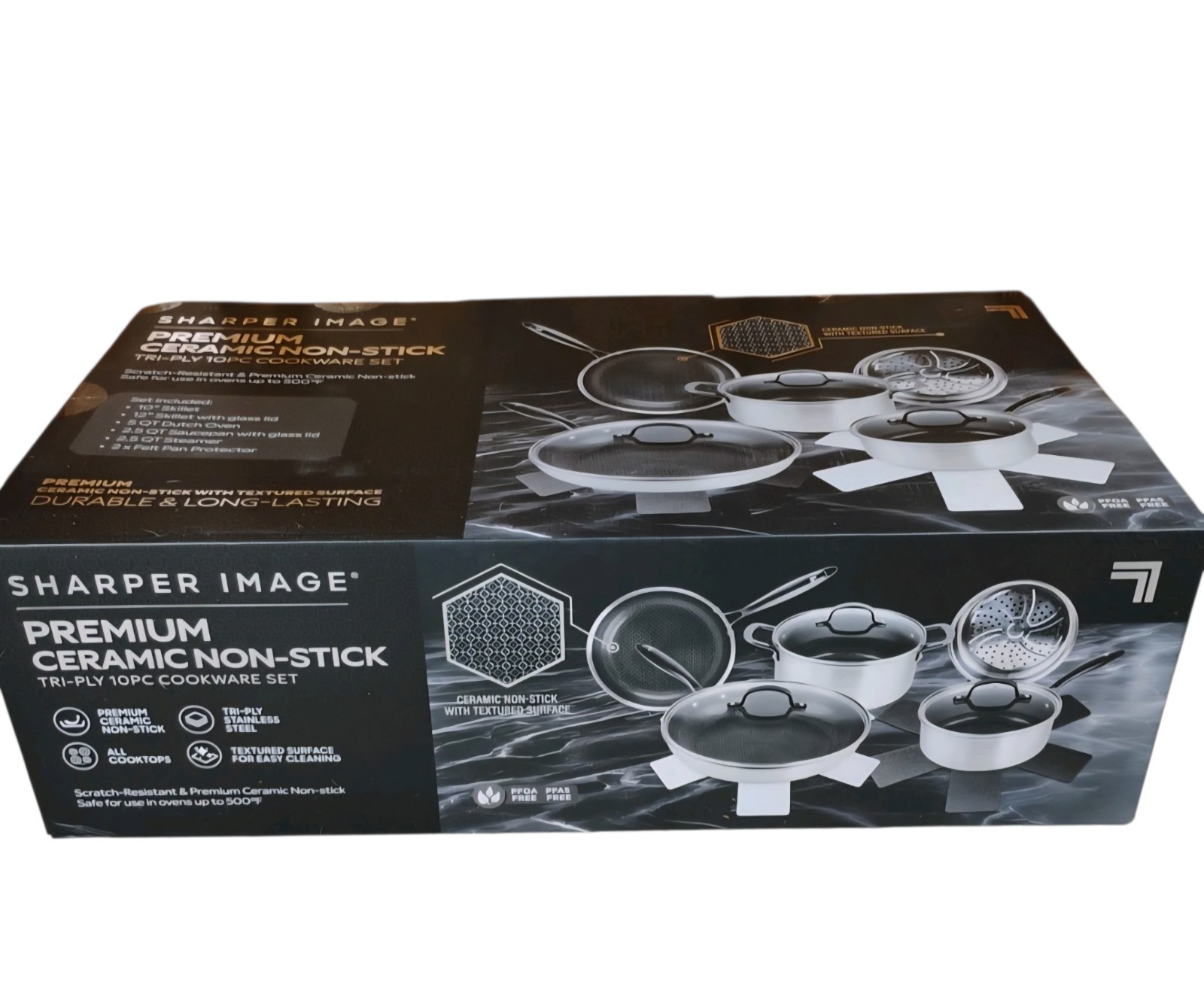 Sharper Image Premium Cookware Set 10pc Ceramic Non-stick Tri-ply Stainless, NEW