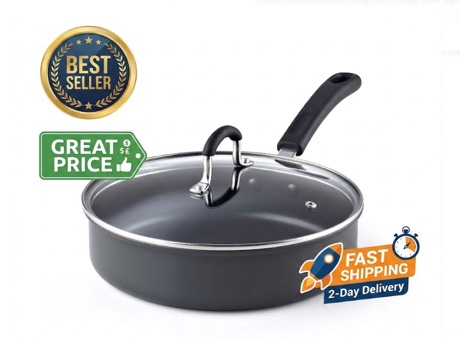 3Qt 9.5in Nonstick Saute Pan Hard Anodized Lid Stay Cool Black Pan