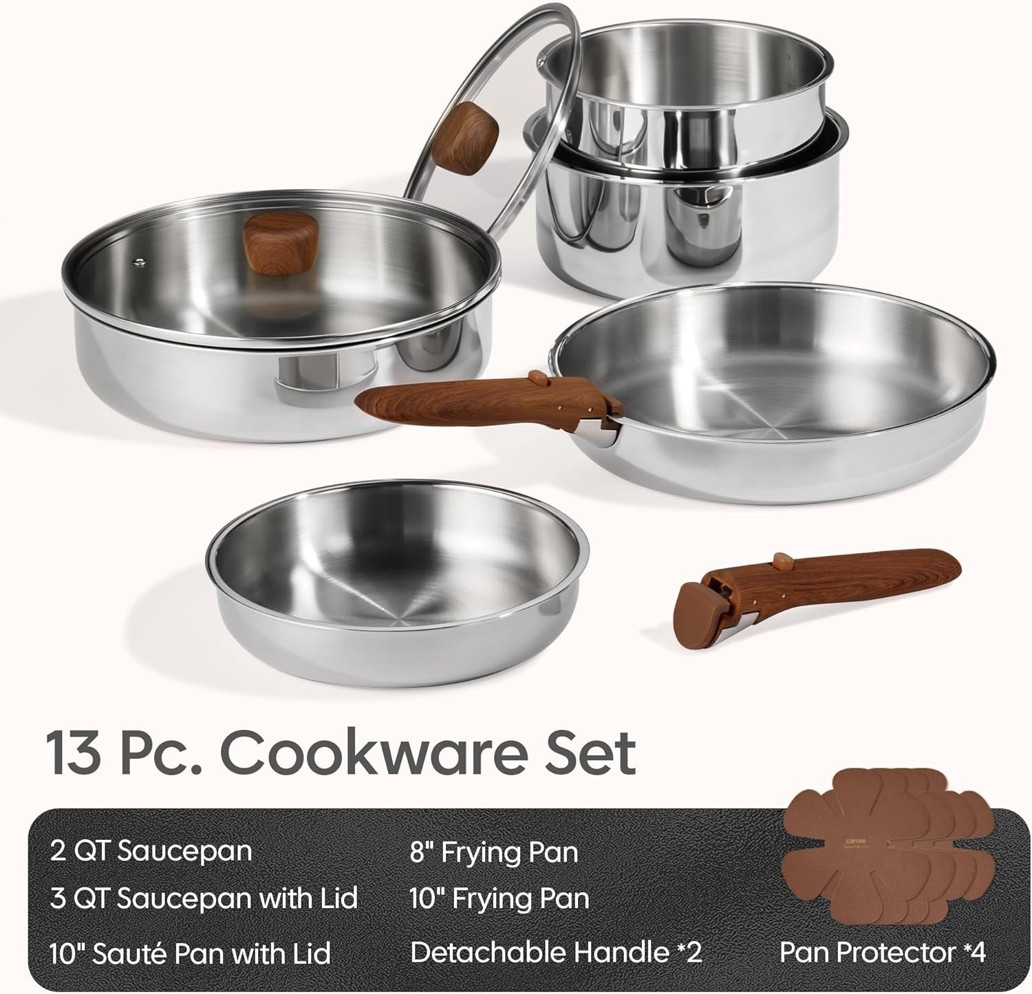 Versatile 13-Pc Tri-Ply Cookware Set with Detachable Handle – RV & Camping Ready
