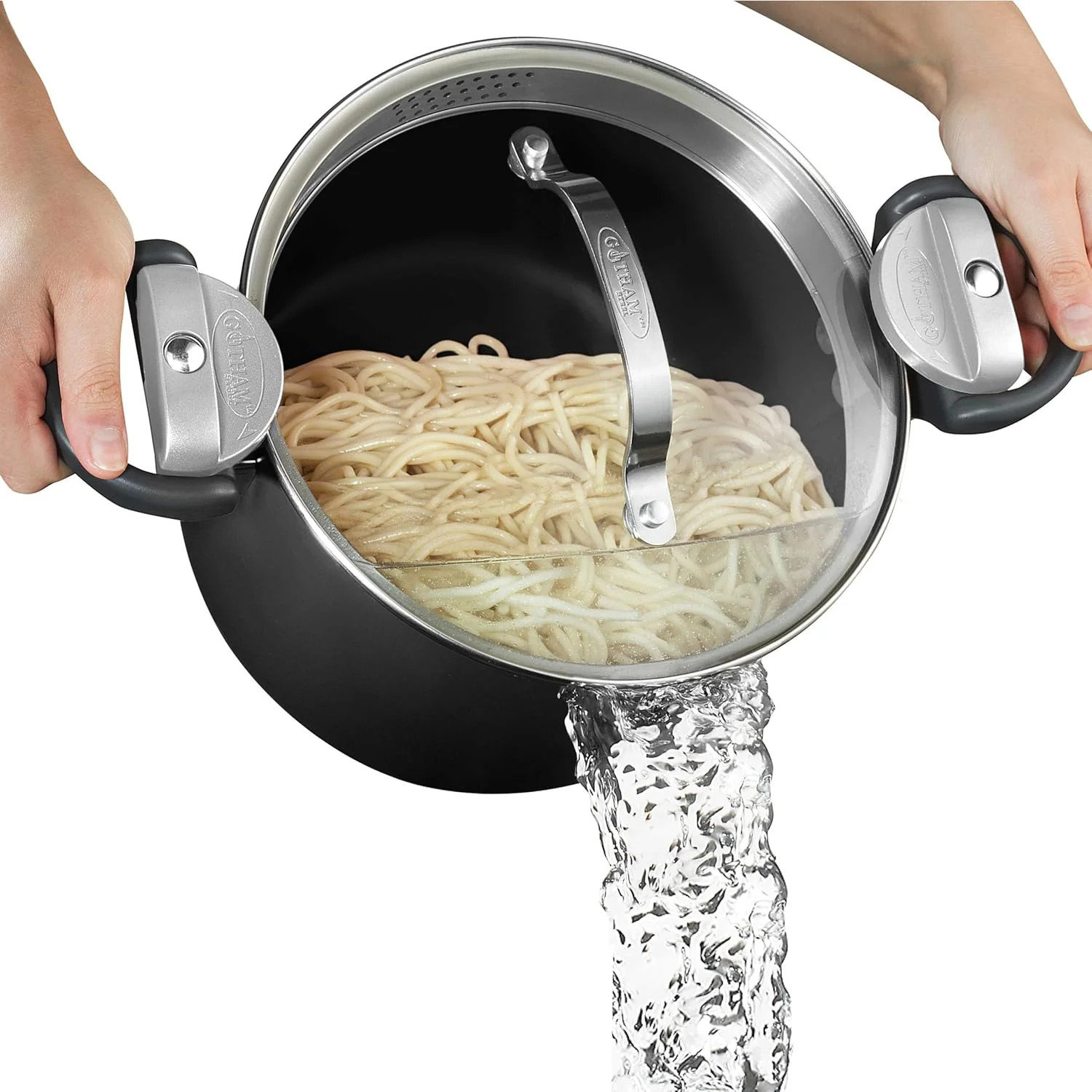 Ceramic Pasta Pot 5QT Nonstick Strainer Lid Twist Lock Handles