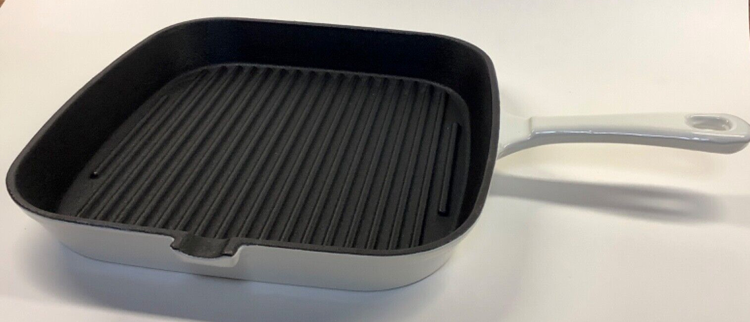 Eco + Chef Enamel Cast Iron 10″ Grill Pan White Square 5 lbs NIB