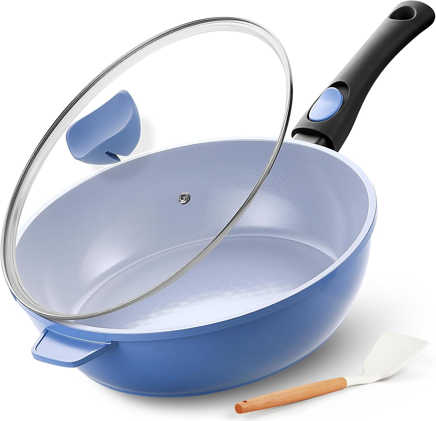 Ceramic Nonstick Deep Frying Pan, 11Inch Nonstick 4Qt Saute Pan with Helper Hand