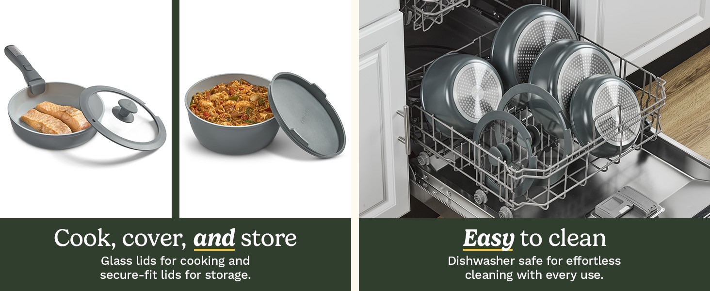 13-Pc, ClickSmart Nonstick Detachable Handle Ceramic Cookware, Pots and Pans