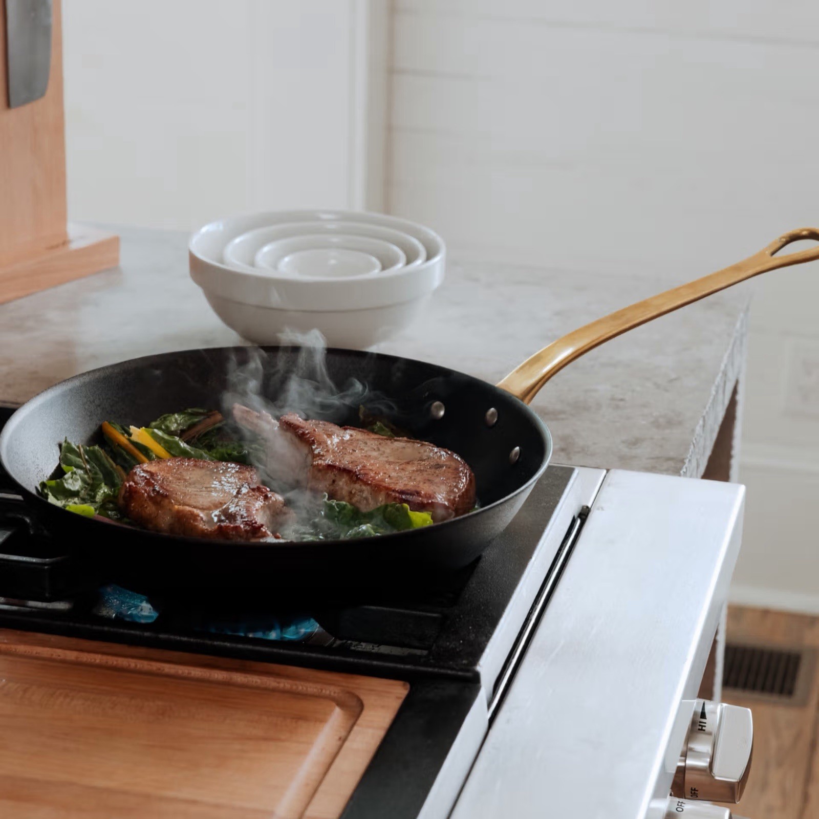 Made In | Tom Colicchio Carbon Steel Non-Stick Frying Pan 9″ | Brass Handle