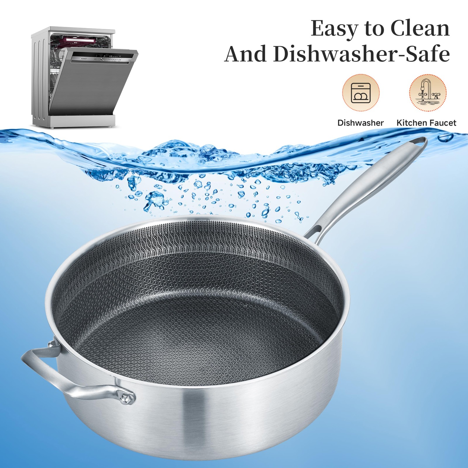 12 Inch Deep Frying Pan with Lid, Nonstick 5QT Tri-Ply Stainless Steel Sauté …