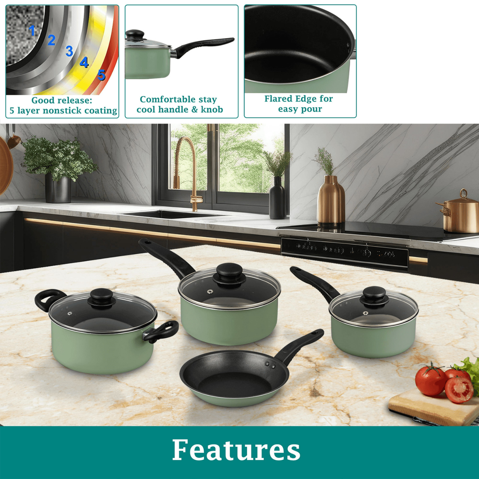 Mainstays 7-Piece Non-Stick Aluminum Cookware Set Pots and Pans Collection