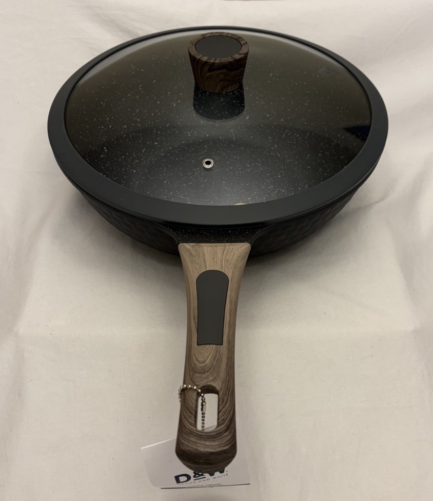 D&W Deane & White Wok 12” Gray Non-Stick Long Wooden Handle NWT