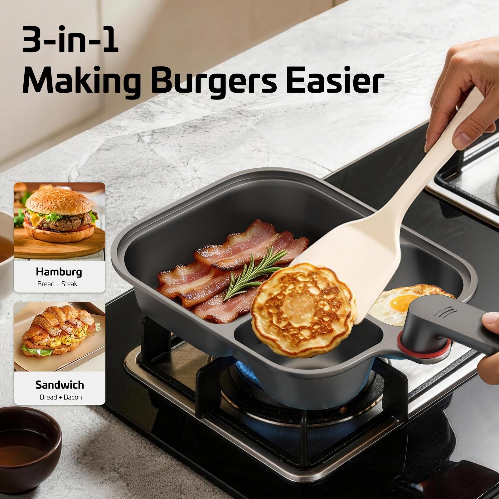 Nonstick Titanium Egg Pan – 3-in-1 Divided Breakfast Frying Pan & Cooker for Gas
