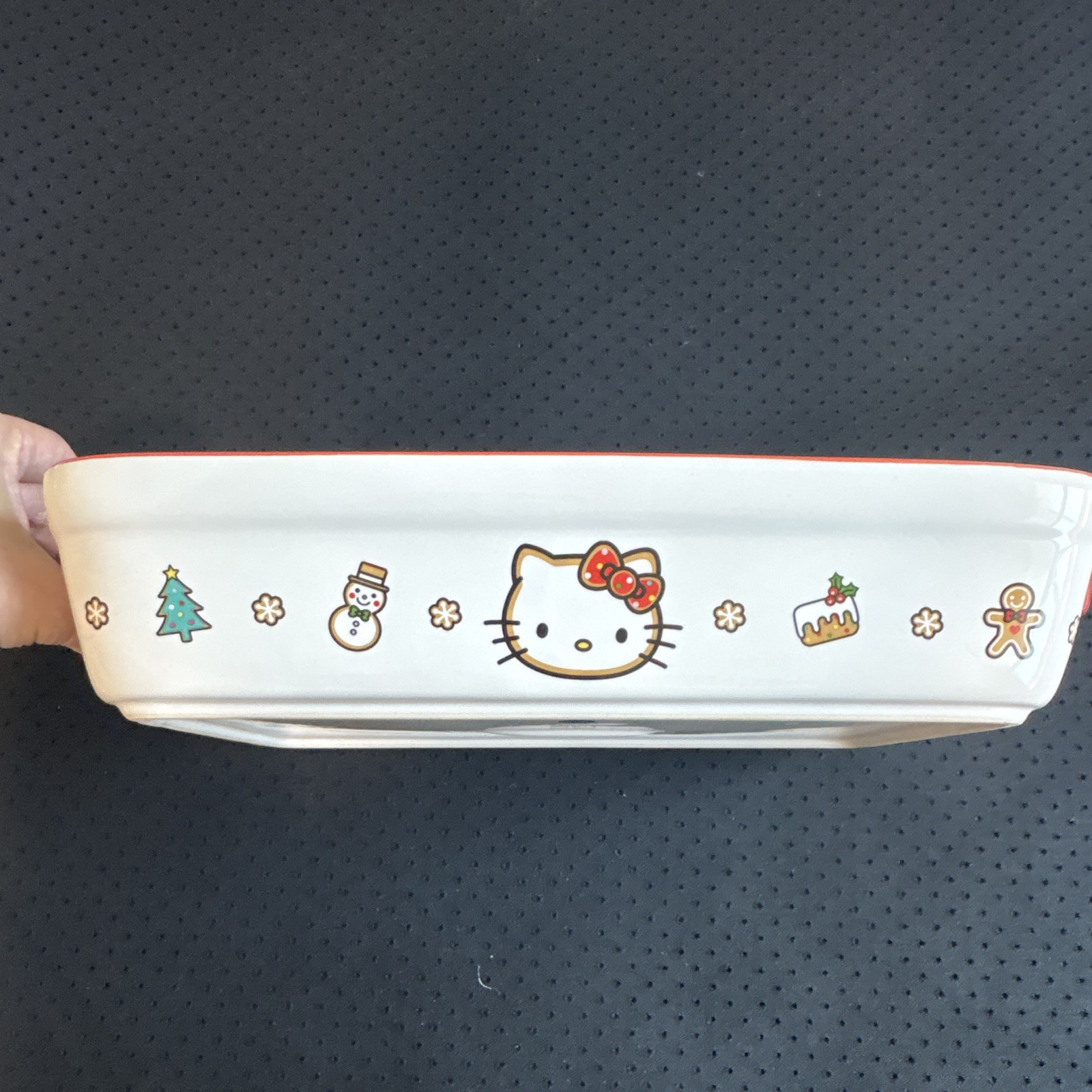 Hello Kitty Christmas Ceramic Rectangular Casserole Dish, White/Red Handles