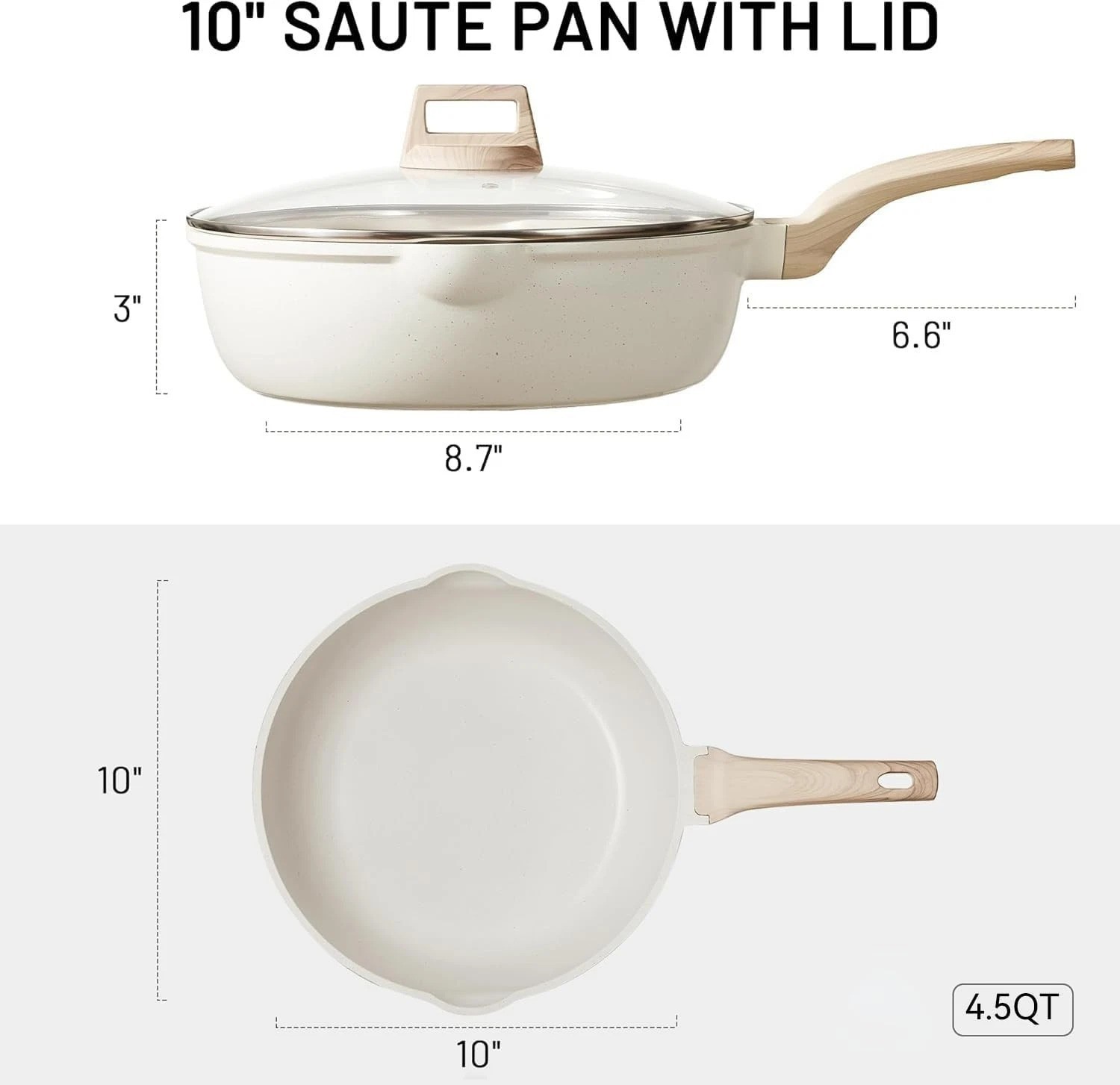 10Inch Nonstick Deep Frying Pan with Lid, 4.5Qt Jumbo Cooker Saute Pan with P…