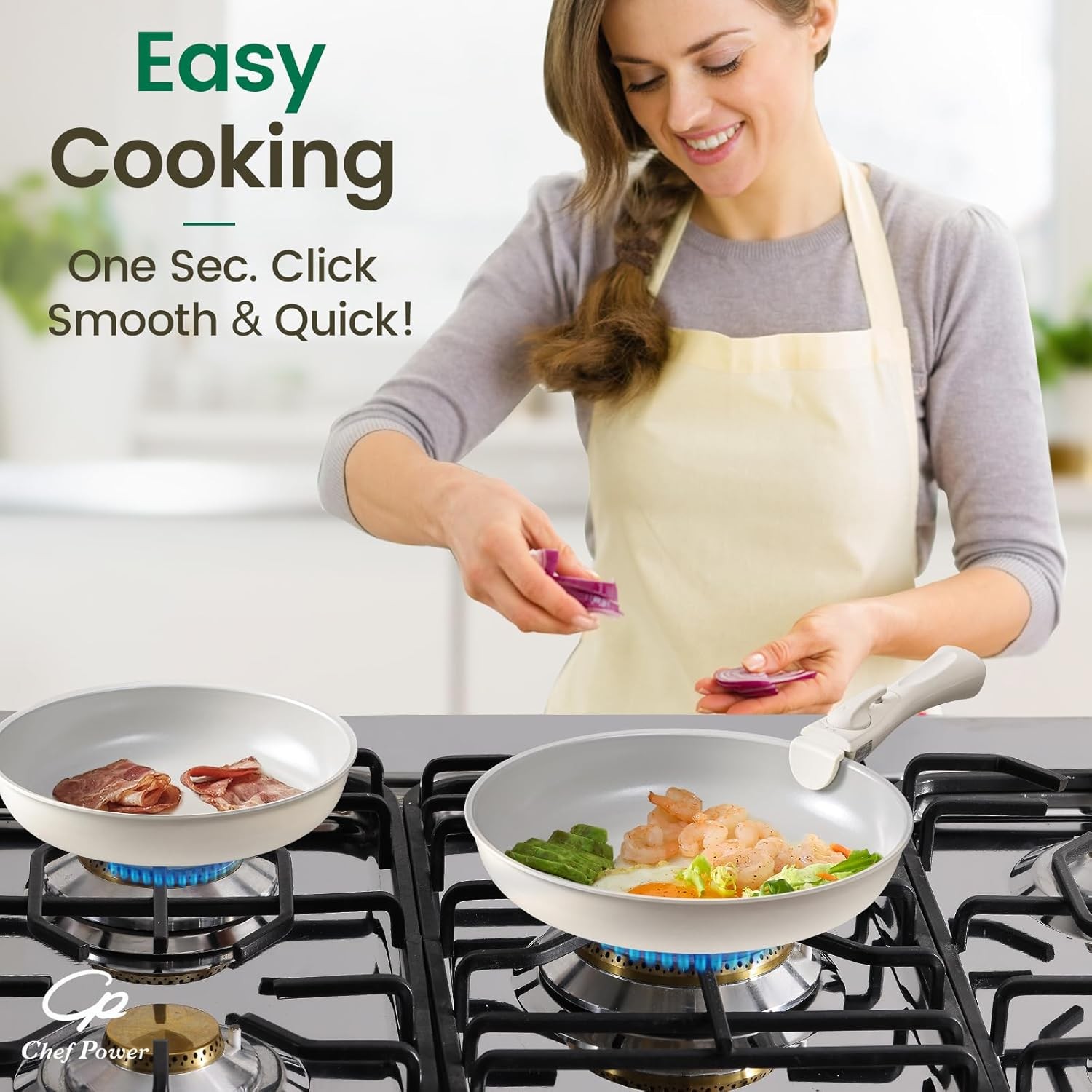 Chef Power 19-Piece Ceramic Nonstick Cookware Set with Removable Handles