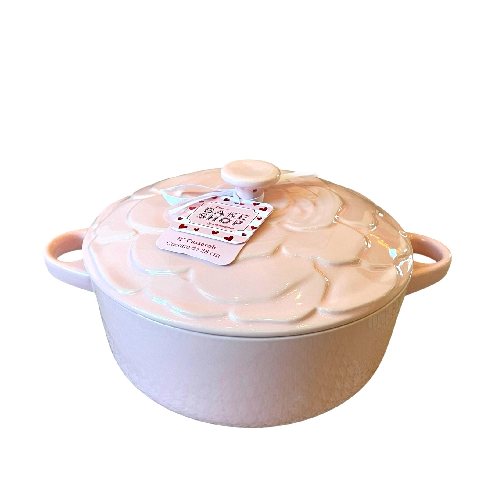 The Bake Shop Rose Embossed Casserole Dish w/ Lid 11in Large Pastel Pink New