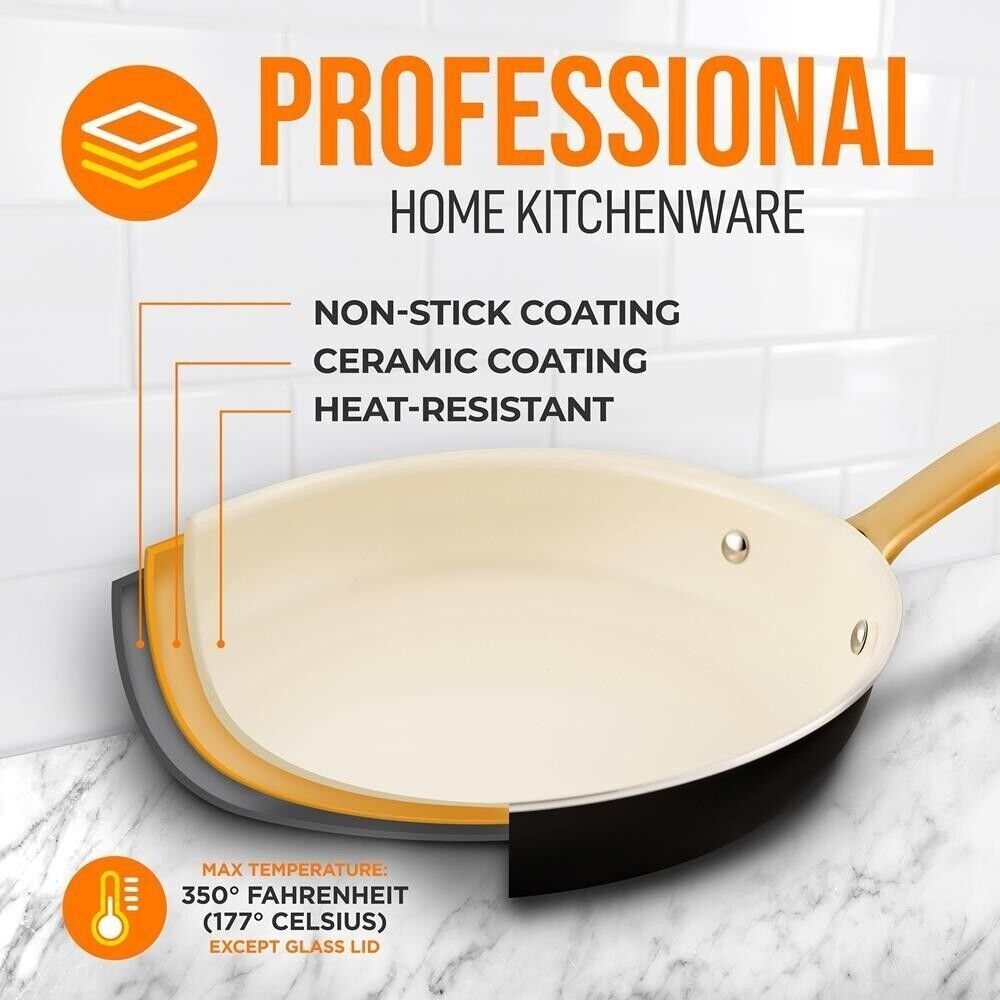 NutriChef 10.9”x18” Fry Pan w/ Lid, Durable & Long-Lasting Non-Stick Coating