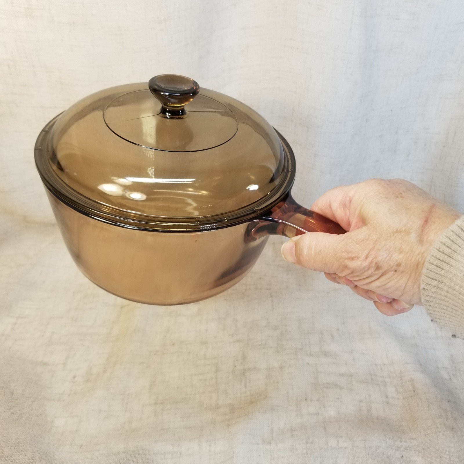 Pyrex Corning Ware Visions Amber Cookware 1.5 L Liter Saucepan Pot Lid Vtg EUC