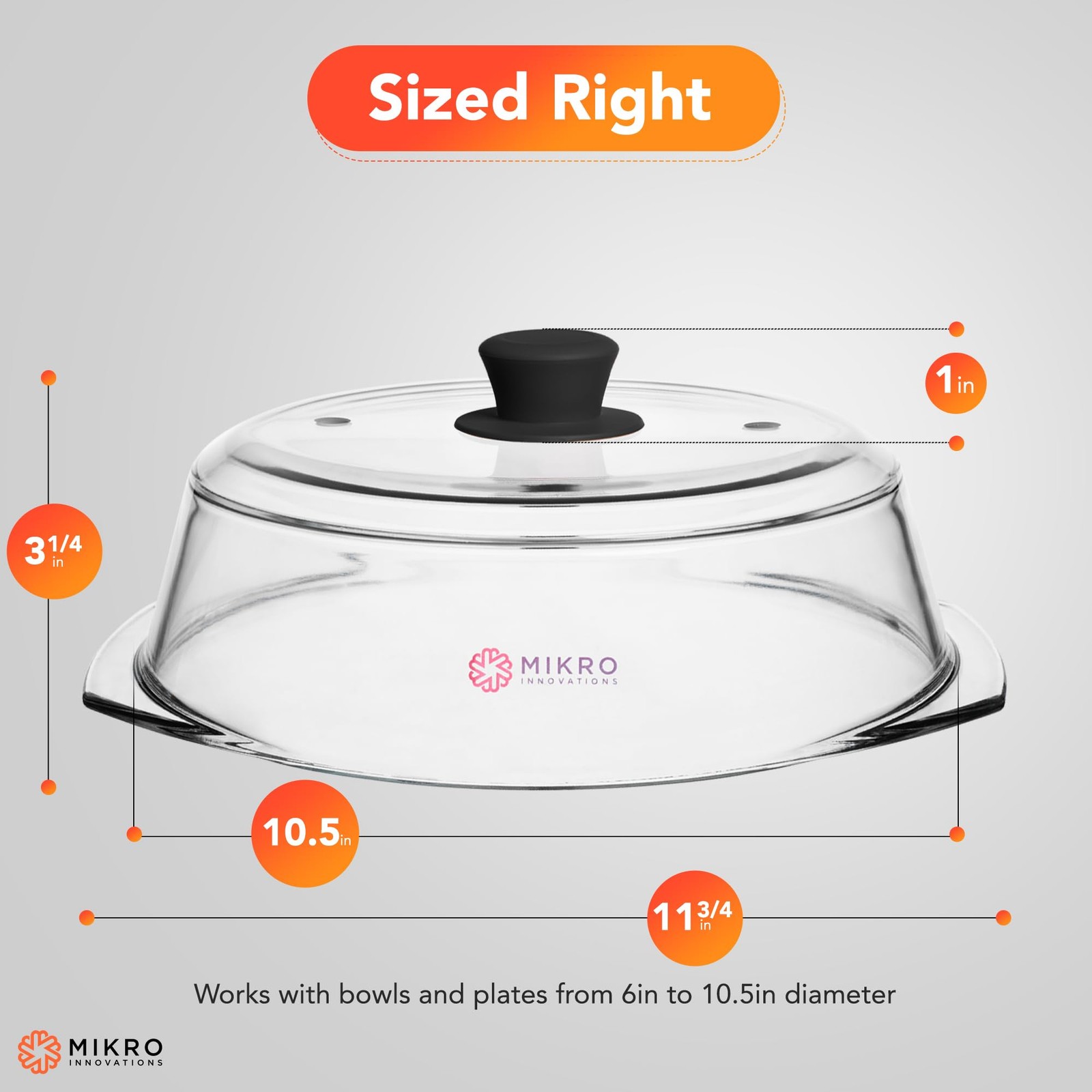 10.5in Glass Microwave Splatter Cover, BPA~Free, Dishwasher Safe