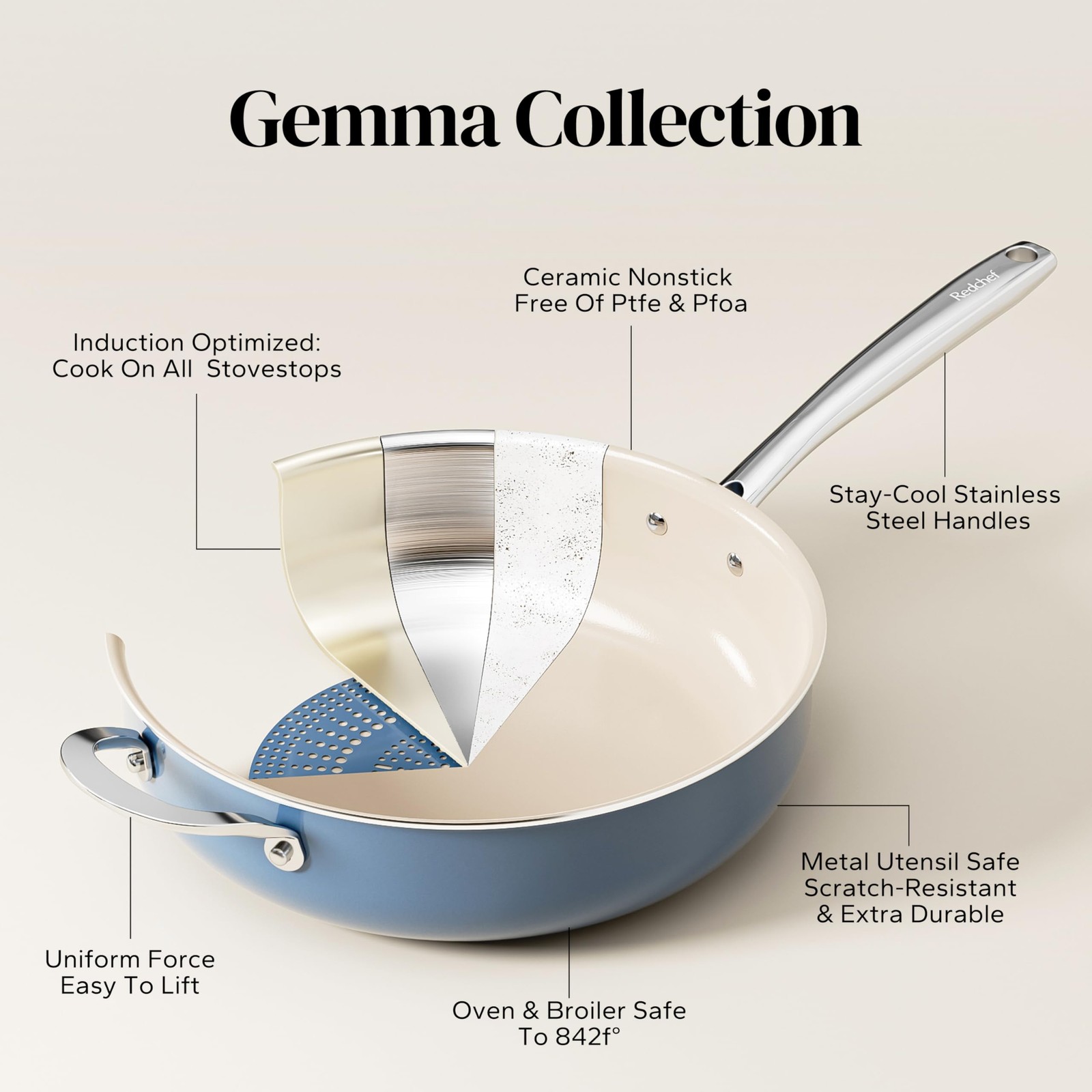 Ceramic Saute Pan with Lid, Nonstick Deep Frying Pan, 5QT Jumbo Cooker with H…