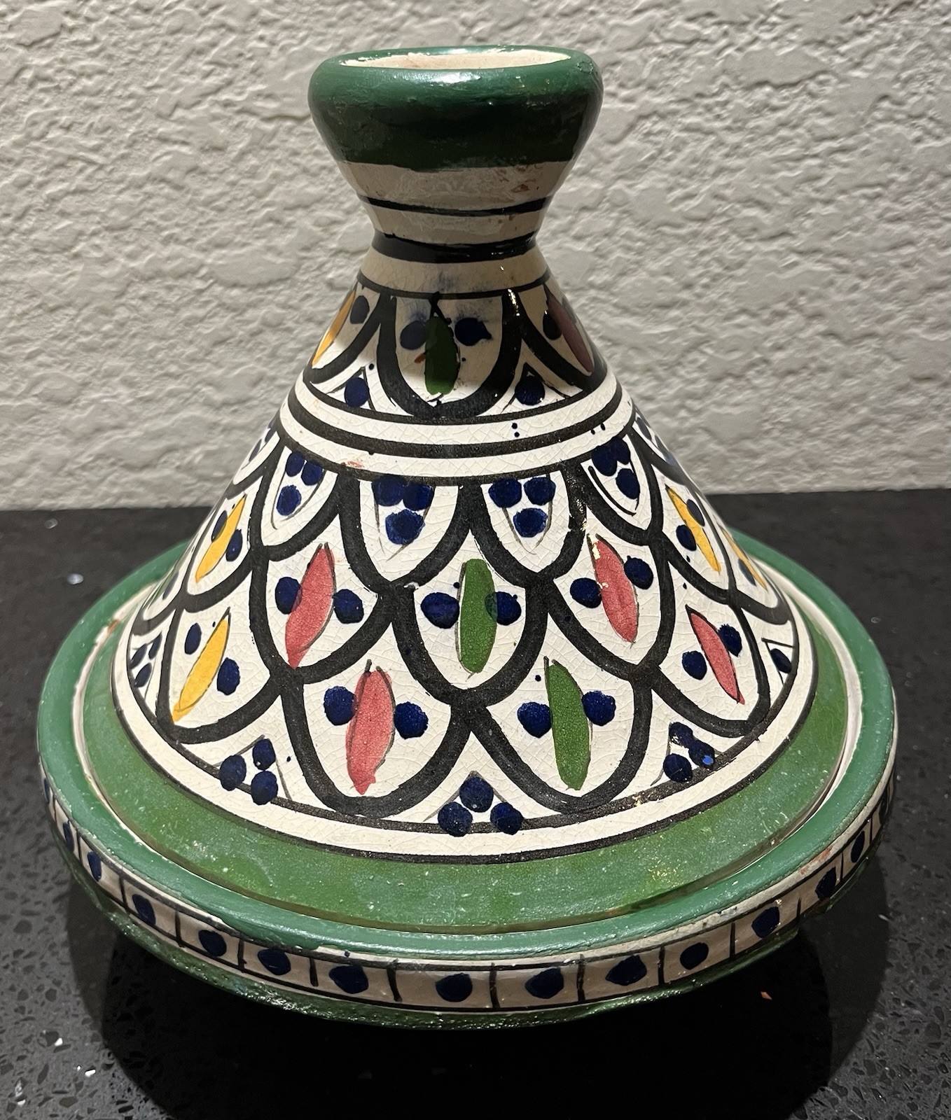 Vintage Hand Made Hand Painted 8” Moroccan Ceramic Tagine Tajine With Lid