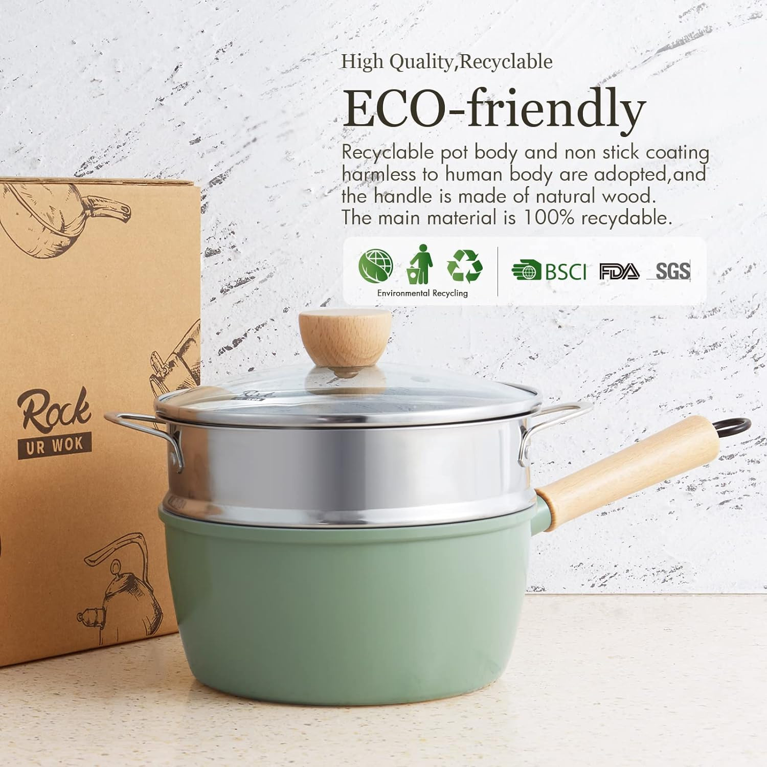Ceramic Nonstick Sauce Pan Lid 2.2 Quart Cooking Pot Small Saucepan with Steamer