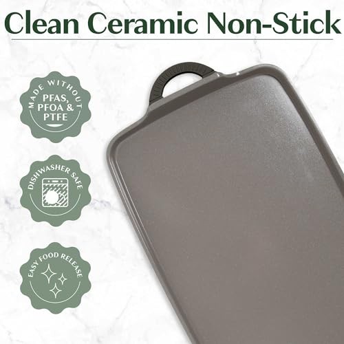Goodful All-in-One Double Burner Griddle, Ceramic Nonstick, Durable Cast Aluminu