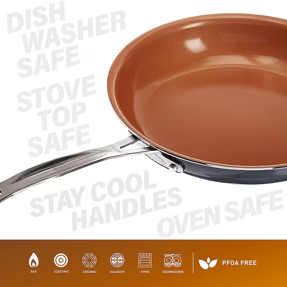 Gotham Steel 11 Inch Copper Non Stick Frying Pans, Ceramic Non Toxic Frying Pans