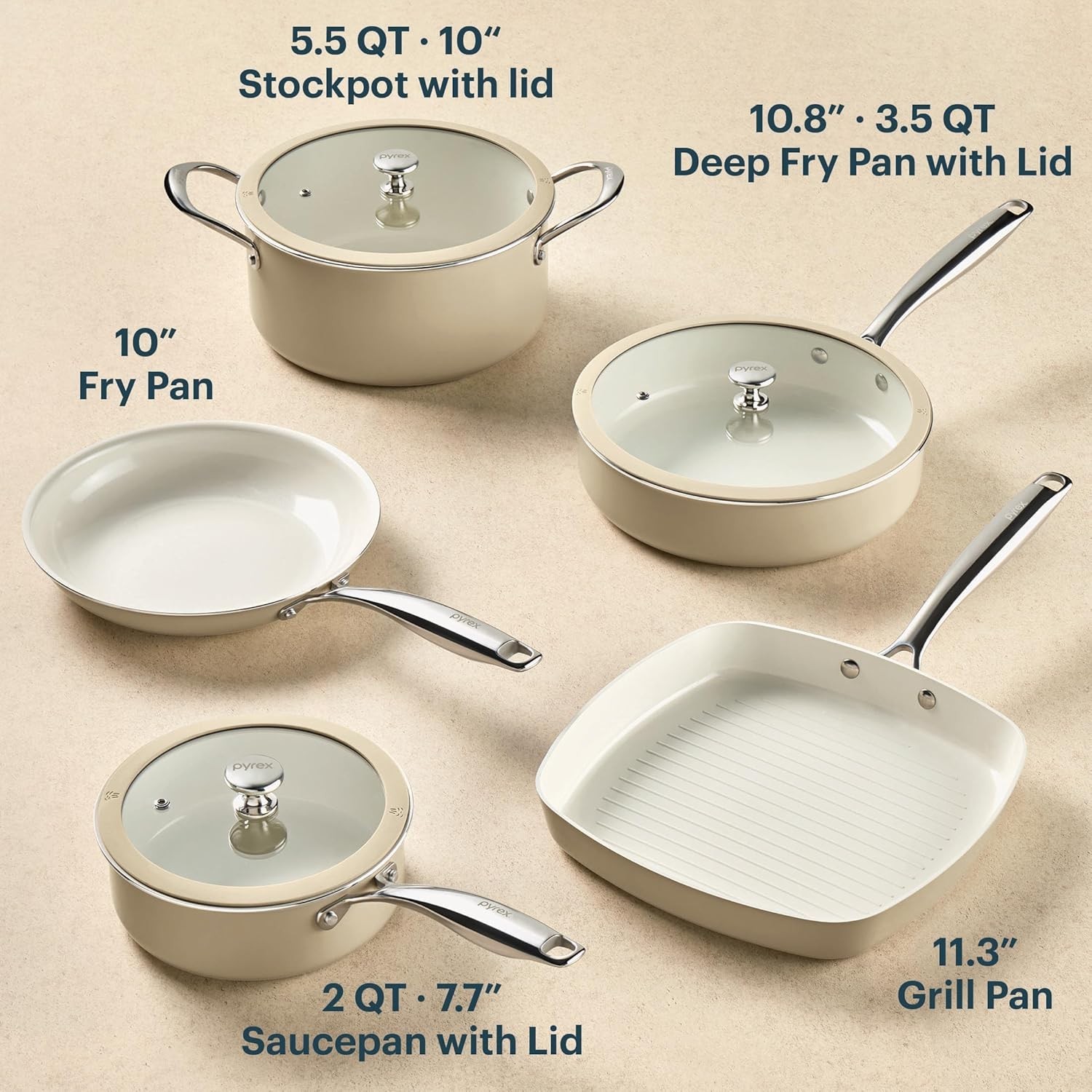 8-Piece Ceramic Cookware Set, Pots and Pans with Lids & Stainless Steel Handl…