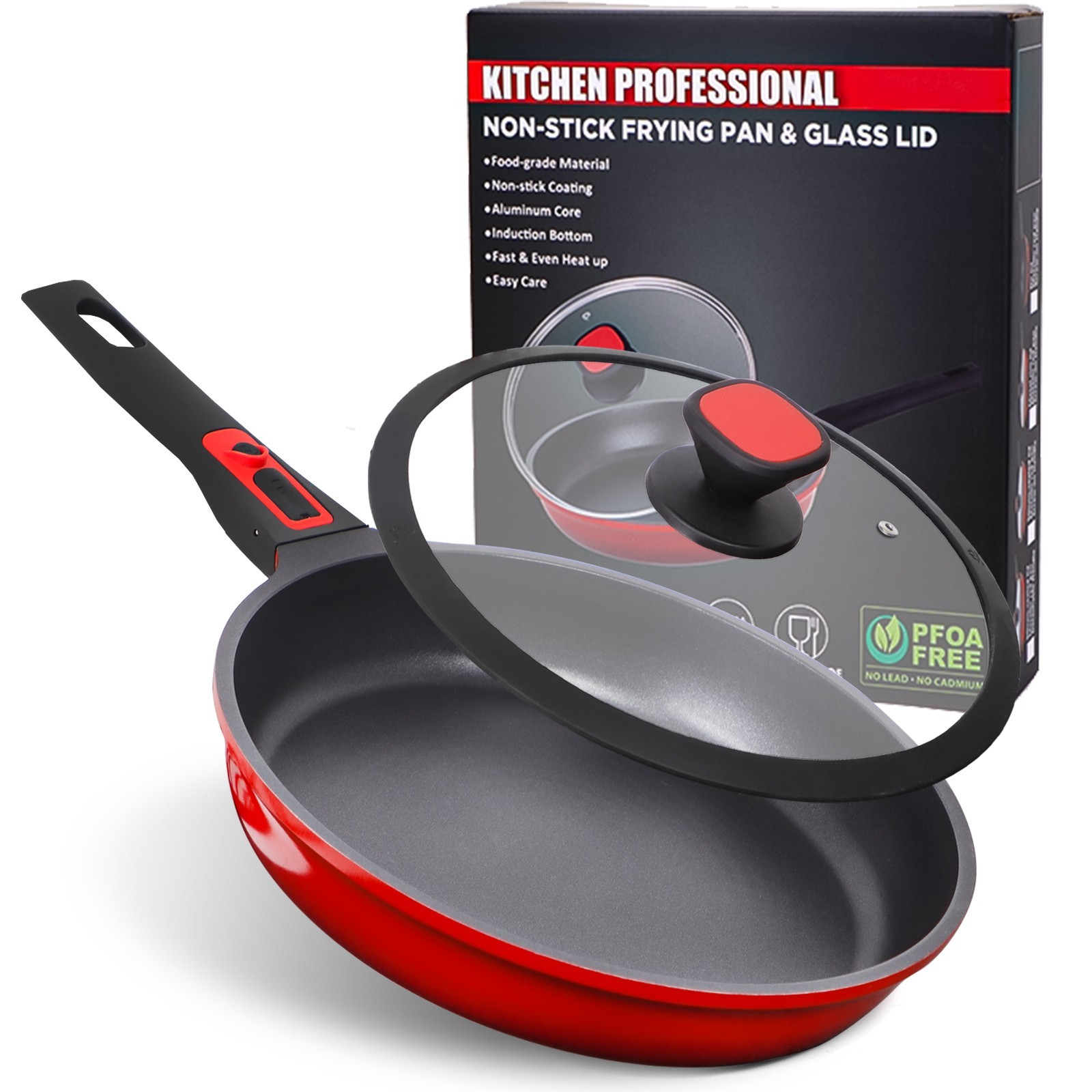 9.5 in Nonstick Frying Pan Cookware Set Granite Skillet w/ Lid Detachable Handle