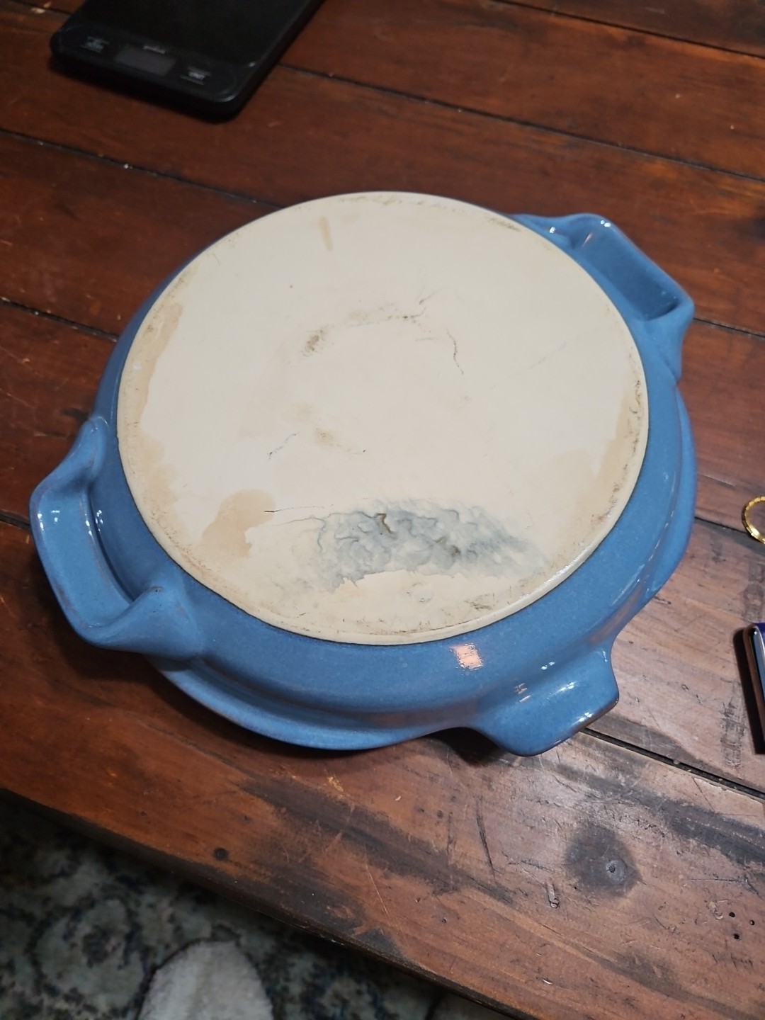 Pottery Blue Deep Dish Chicken Cooker Microwave & Dishwasher Safe 12″ round