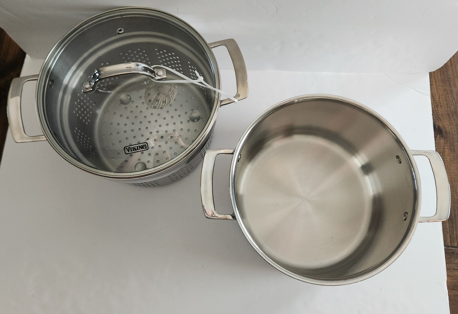 Viking 3-Ply Stainless Steel Stock Pasta Pot, Glass Lid 8 Qt/7.5L 9” D -NEW-